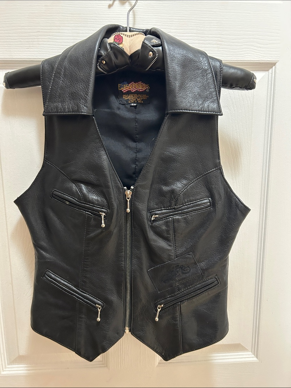 Women's Black Leather Zip Front Vest - Classic Biker Style